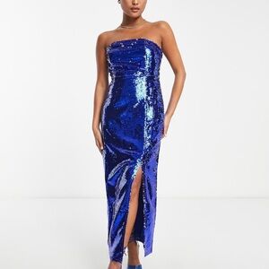 Elegant Strapless Blue Sequin Dress